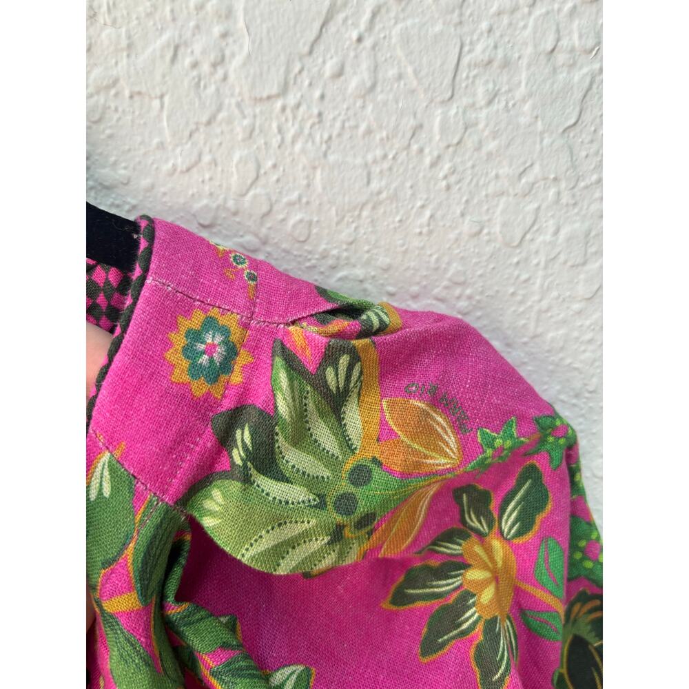 Farm Rio $298 Pink Ana Tapestry Midi XS Dress Floral Cottagecore Linen - Picture 10 of 10